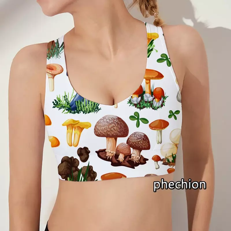Phechion desportivo shorts agasalho feminino cogumelo 3d impressão casual colete e calções de moda duas peças verão combinando ternos f04