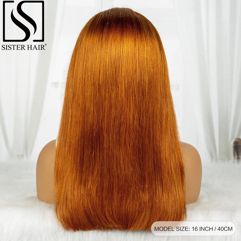 Ginger Orange 10-24 inches 250% Density Straight Human Hair Wigs Bob Wigs 13x4 Transparent Lace Front Brazilian Remy Hair Wigs