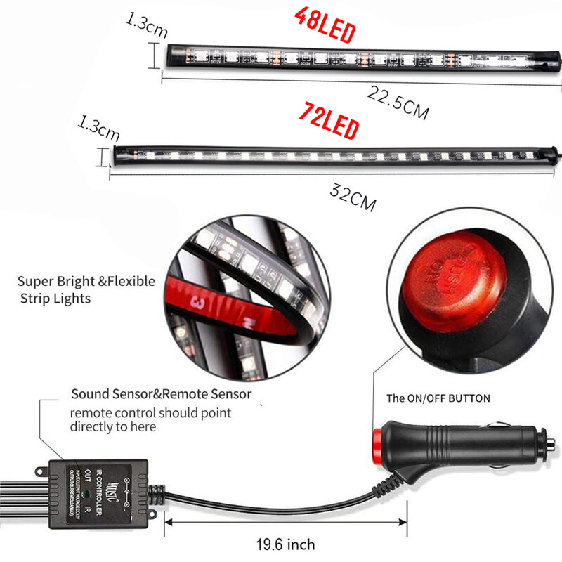 Aksesori Kit Lampu Garis Kaki Sekitar Interior Mobil LED Neon Lampu Hias RGB Otomatis Kontrol Musik Aplikasi Jarak Jauh Lampu Latar