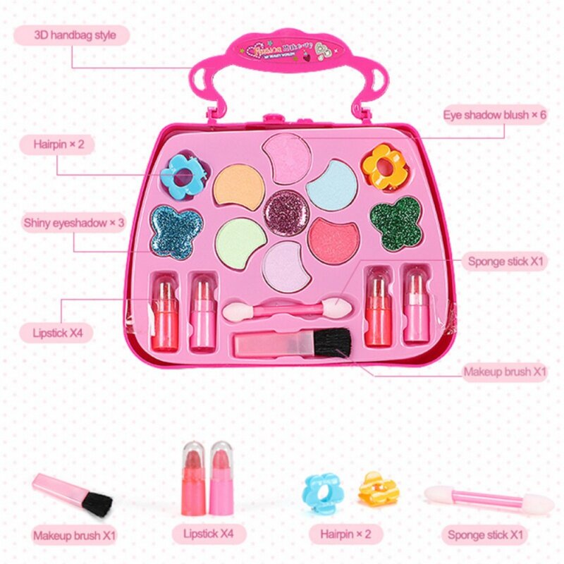 Kit de maquillaje para niños y niñas, caja de juego de cosméticos de princesa, bolso de mano, juego de lápiz labial, juguete de sombra de ojos