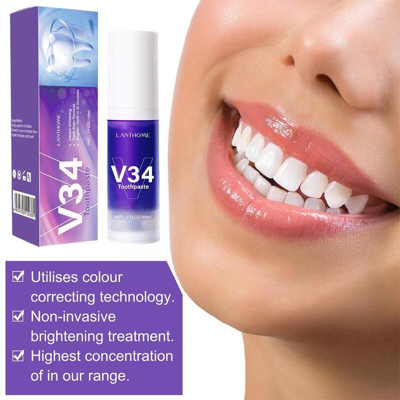 1pc V34 Purple Tone Brightening Toothpaste Whitening Whitening Dazzling Good Teeth Yellow Cleaning Tartar To Smell Remove S T5J8