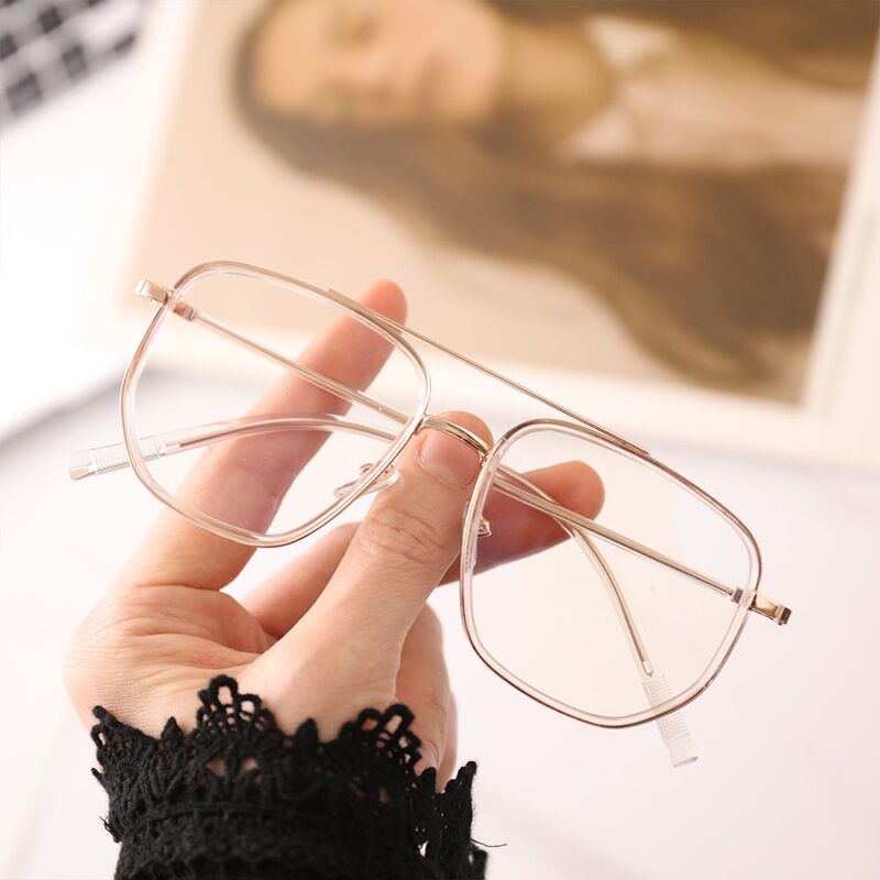 레트로 더블 프레임 안경, 눈의 피로 감소, UV 보호 플랫 미러 안경, 블루라이트 방지 독서 안경