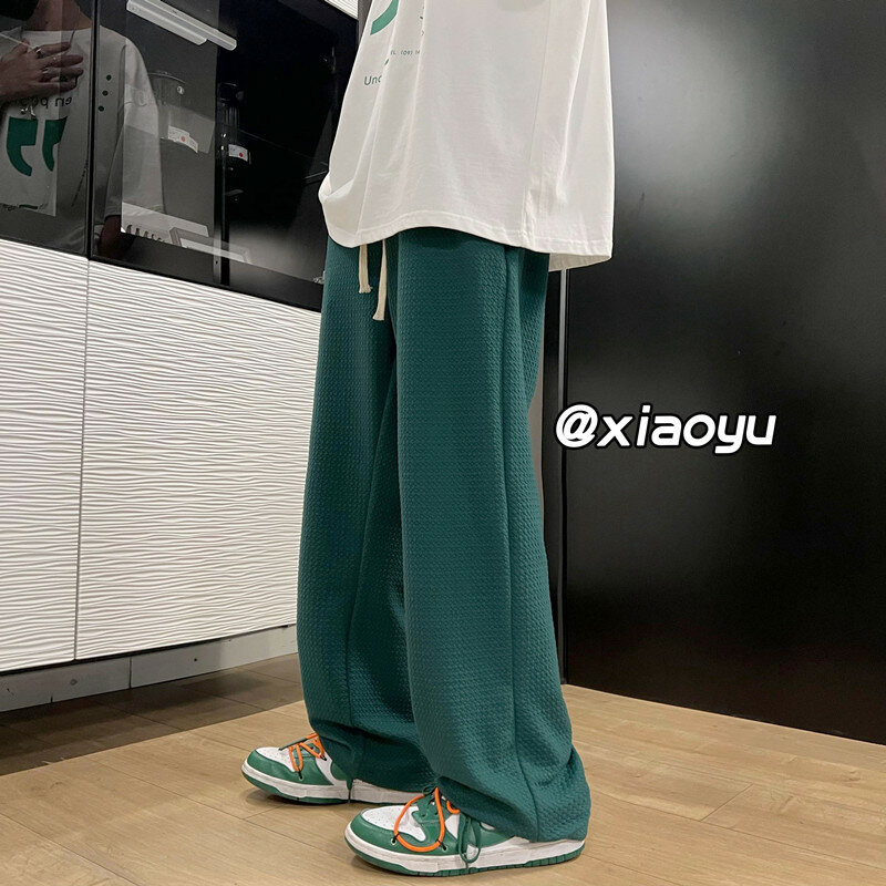 Calças masculinas japonesas de pernas largas Calças masculinas de moda de marca de cor sólida Baggy Calças masculinas de marca Hip Hop 2024 Calças casuais de verão Streetwear