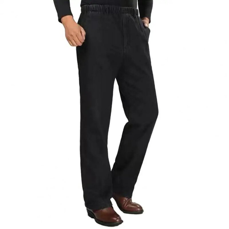 Comfortabele Heren Jeans Mid-Aged Vader 'S Slim Fit Elastische Taille Jeans Met Hoge Taille Zakken Zacht Recht Voor Comfort