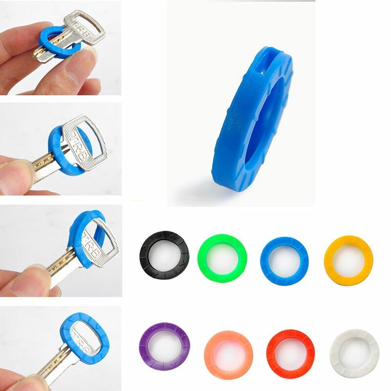 8 buah trendi 8 buah 24mm * 4mm penutup kunci bulat warna campuran topi kunci cincin kunci silikon
