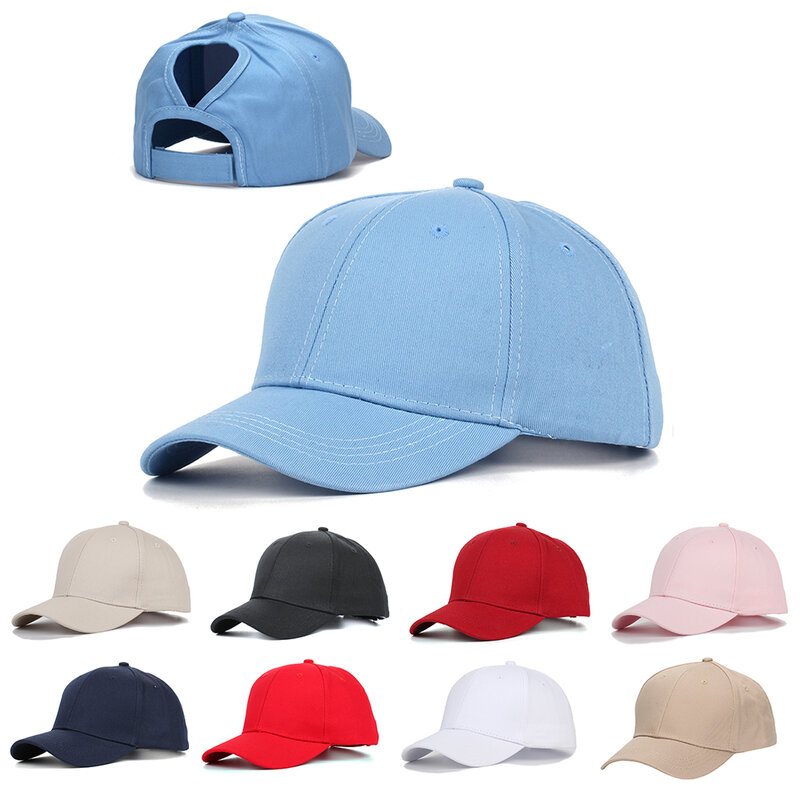 Topi Bola Ponytail Tinggi Topi Bisbol Jaring Wanita Topi Pantai Musim Panas Topi Surya Anak Perempuan Snapback Warna Polos dengan Lubang Topi Olahraga Luar Ruangan