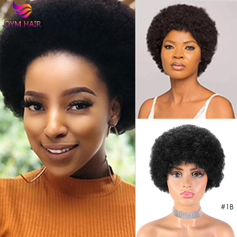 Peluca corta Afro rizada para mujeres negras, pelo humano brasileño, esponjoso y suave, venta