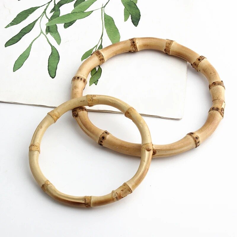 1 buah tas cincin bambu alami pegangan tas 10cm/12cm/15cm/17cm DIY buatan tangan tas kayu penutup pegangan bulat dompet aksesoris anyaman