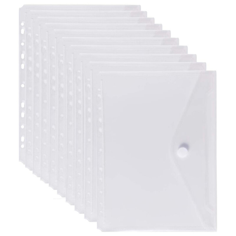Pagine con inserto tascabile per buste in polietilene trasparente a 11 fori per raccoglitori, con chiusura a strappo, trasparente, formato lettera (Assort
