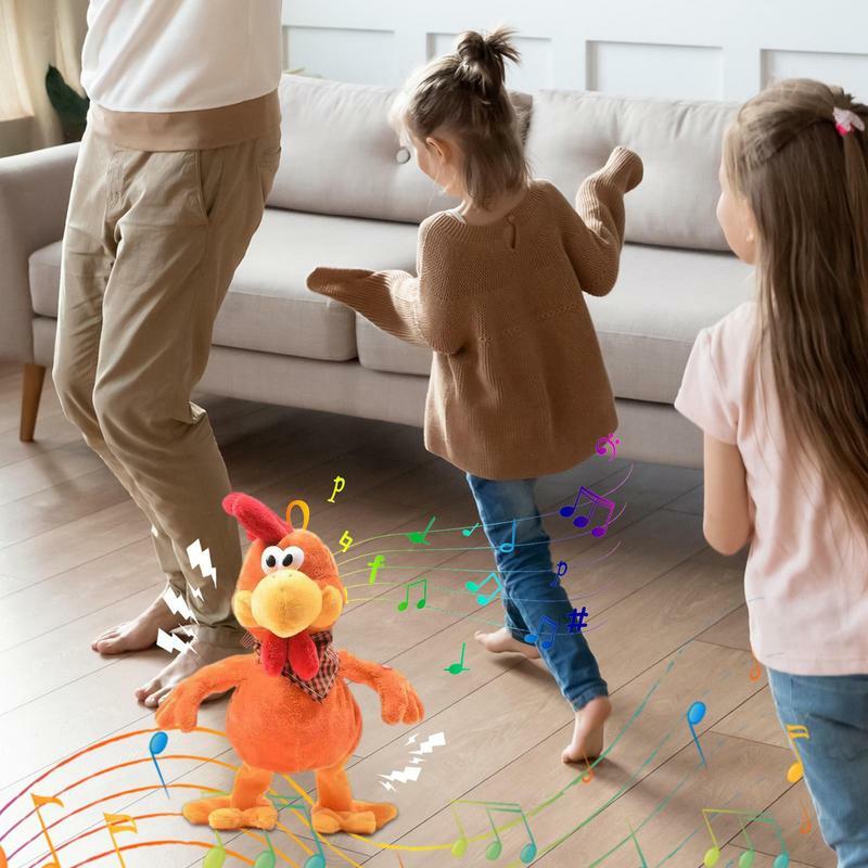 Boneka hewan elektronik interaktif ayam bicara, boneka Ayam Jantan bernyanyi berjalan menari, mainan berisik musik