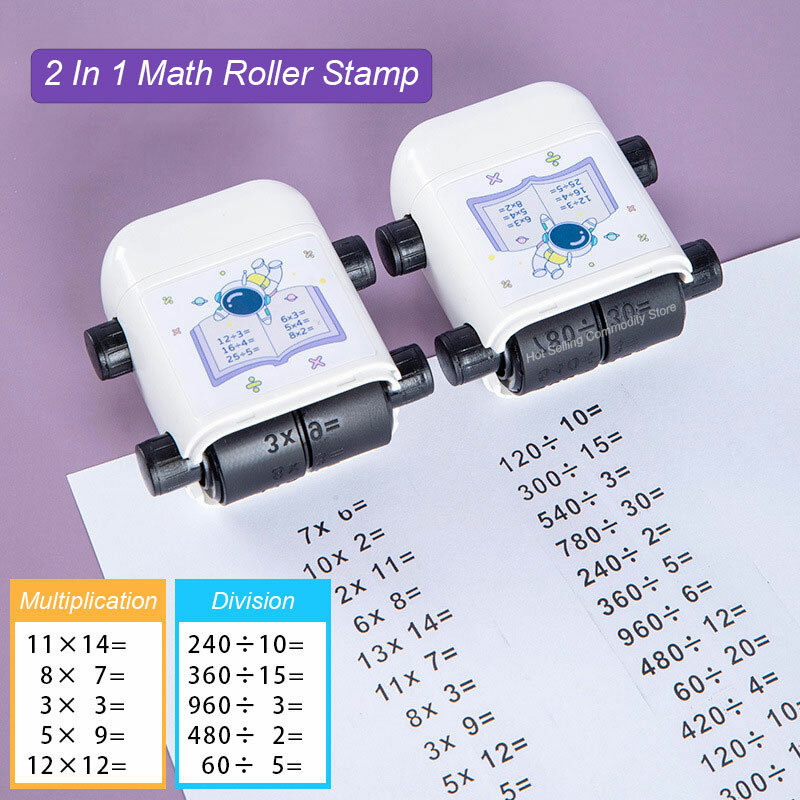New 2 in 1 Math Roller Stamp Within 100 Multiplication and Division Dual Head Smart Math Practice Stamp Teaching Stamps for Kids