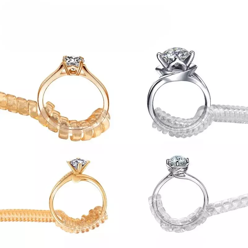 4 buah alat pengurang ukuran cincin Spiral cincin berbasis pegas menyesuaikan alat pengubahan ukuran transparan tidak terlihat penjaga perhiasan
