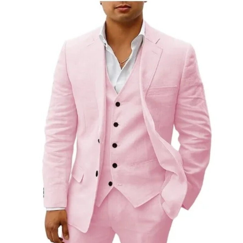 Комплект из 3 предметов sтевдиг, льняные летние женские смокинги для жениха 2024, Повседневная пляжная Мужская куртка, жилет, штаны на заказ