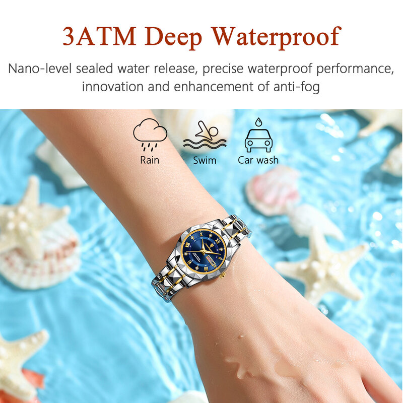 POEDAGAR luksusowy zegarek sukienka damska świecący wodoodporny zegarek na tydzień kobieta ze stali nierdzewnej zegarki kwarcowe reloj + box