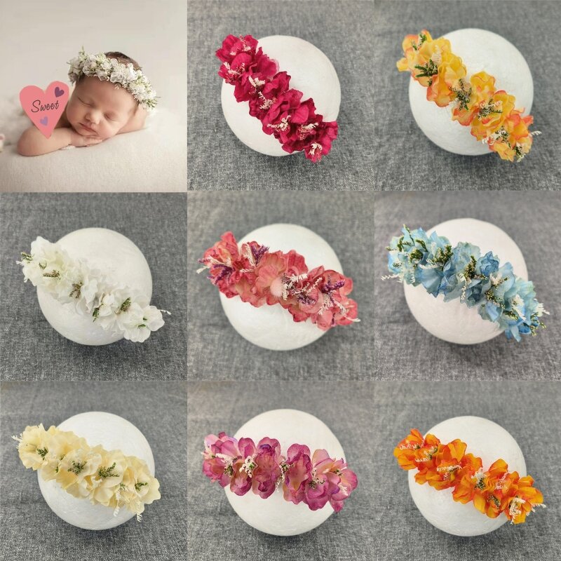 Faixa cabeça para fotos bebês, faixas cabelo ajustáveis ​​com flores, recém-nascidos, lua cheia, cem dias, chapéu fofo