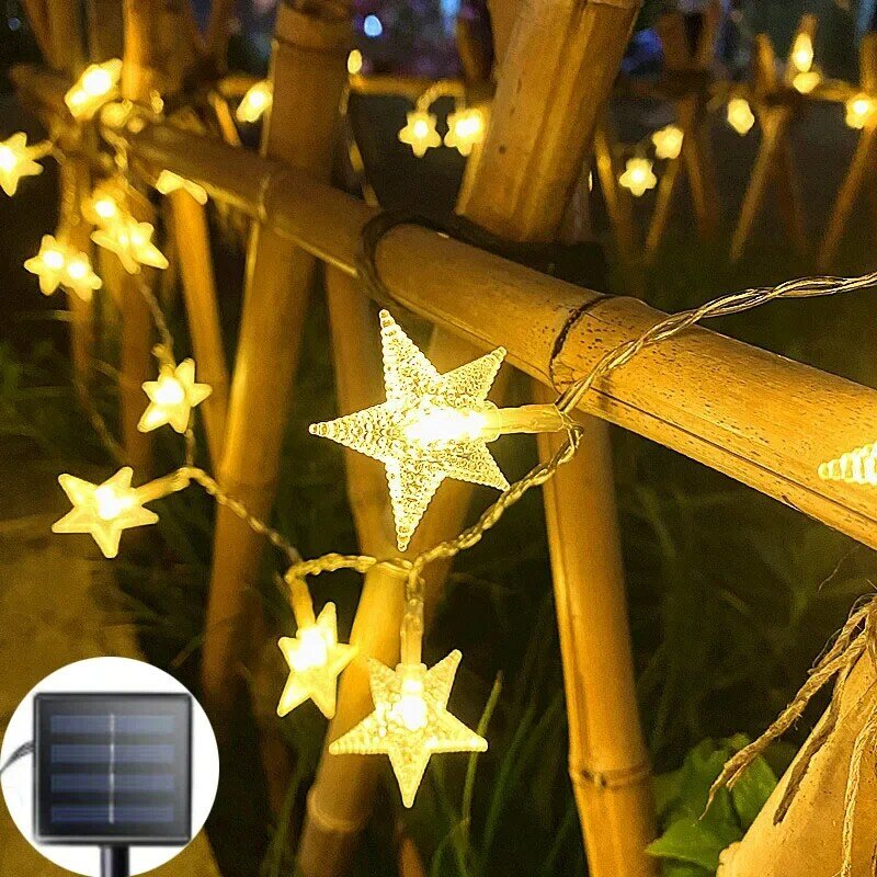 Solar String Lights LED Star Lamp with 8 Modes Waterproof Star Flower Patio Light for Garden Fence Backyard Outdoor Decoration