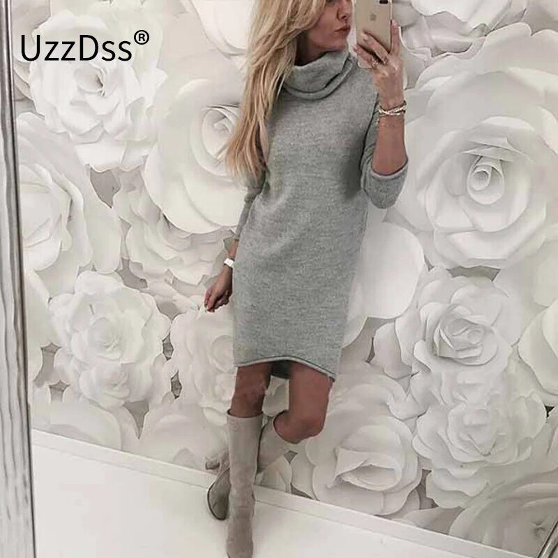 2024 Fashion Lady's Sweater Solid Turtleneck Long Casual Sleeve Pullove Dress Sueteres dress