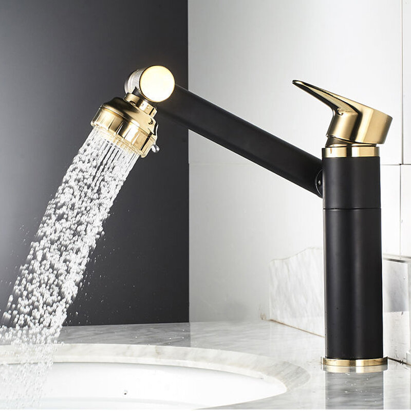 Kraan Badkamer Basin Tap Sink Mixer Black Golden Enkele Handgreep Wastafel Roterende Water Saving Hot En Koude Rvs Showe
