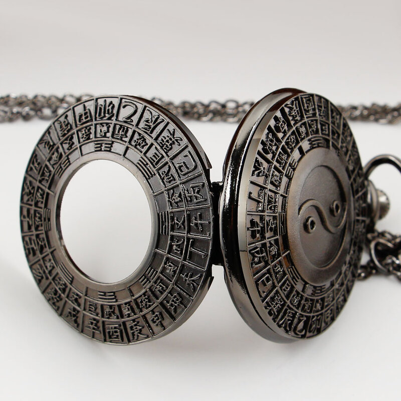 Neue chinesische Art spezielles Design Schwarz Quarz Taschenuhr weibliche männliche Anhänger Halskette Geschenk für Frau Männer Uhr
