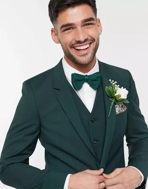 Setelan tuksedo pria, jas Formal hijau elegan untuk pernikahan pengantin pria Prom Slim Fit Blazer Hombre kualitas tinggi Set 3 potong kostum Homme