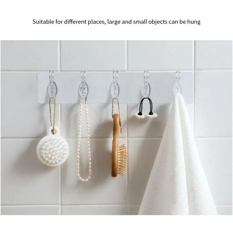 Transparent Plastic Hooks 3/5/6 Row Wall-mounted Towels Hats Keys Storage Rack Traceless Self-adhesive Bathroom Storage Hook