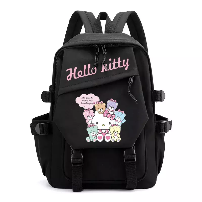 Sanrio-mochila escolar con estampado de dibujos animados para estudiantes, mochila de lona con parche de transferencia de calor, bonita, Hellokitty, novedad