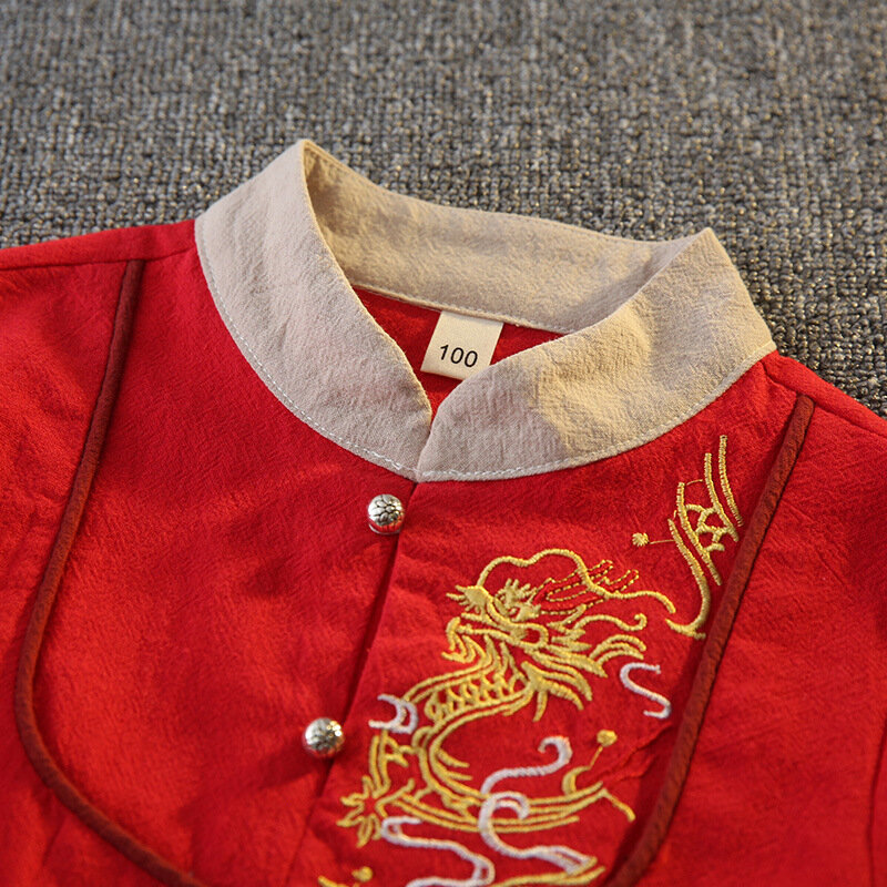 Primavera autunm crianças manga longa duas peças conjunto de roupas chinês adorável meninos hanfu tradicional bordado tang terno