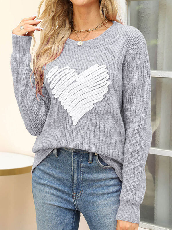 Women Heart Sweater Long Sleeve Crewneck Cute Pullover Sweaters Loose Casual Valentine s Day Knit Jumper Tops