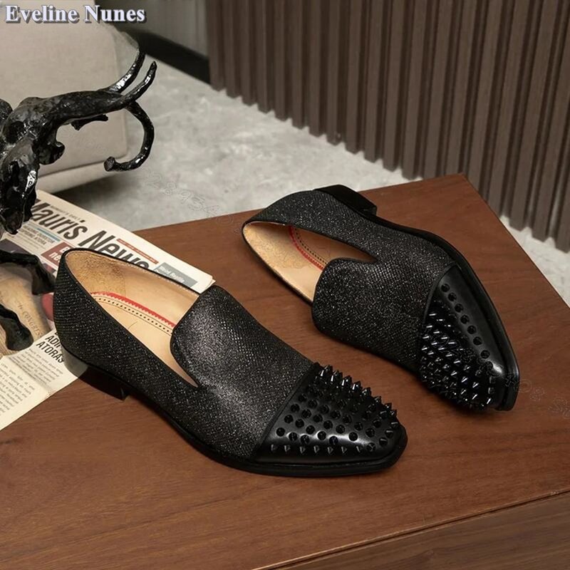 Chaussures à enfiler pour hommes, mocassins confortables, chaussures provoqué de printemps, décor de rivet d'épissage noir, grande taille 38-48