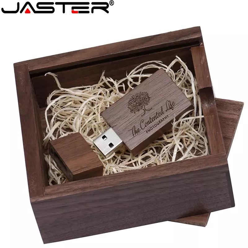 JASTER محرك فلاش USB 128GB الإبداعية التصوير استوديو هدية الزفاف القلم محرك 64GB شعار مخصص مجاني صندوق خشبي ذاكرة عصا 8G