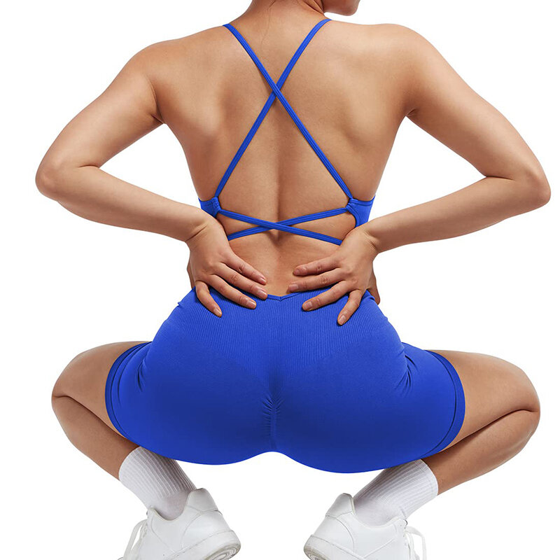 Romper de ioga strappy feminino, linha de secagem rápida, exercício físico e embelezamento nas costas, 1 pc, novo verão
