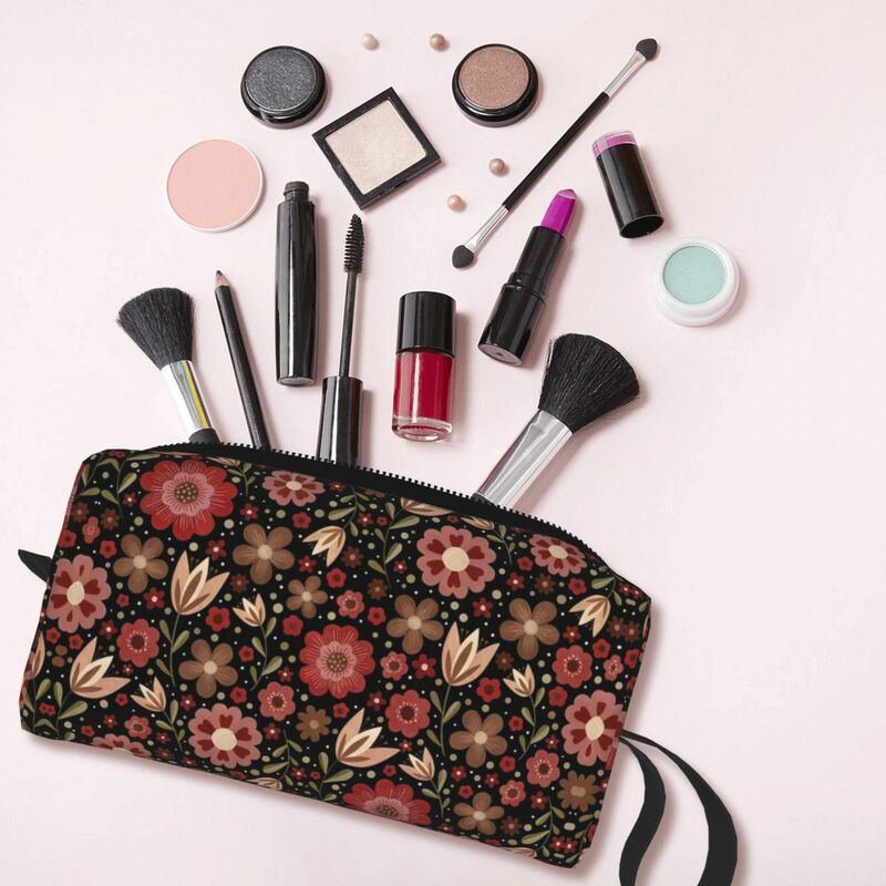 Bolsa de maquiagem padrão floral para mulheres Organizador de cosméticos Kit Dopp de armazenamento Bolsa de higiene pessoal Estojo de lápis de viagem de beleza verão
