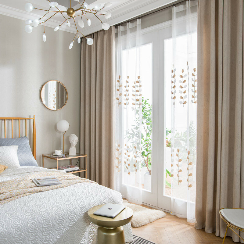 Nordic Shade Tirai untuk Ruang Tamu Ruang Makan Kamar Tidur Poliester Kain Imitasi Linen Tirai Nan Cantik