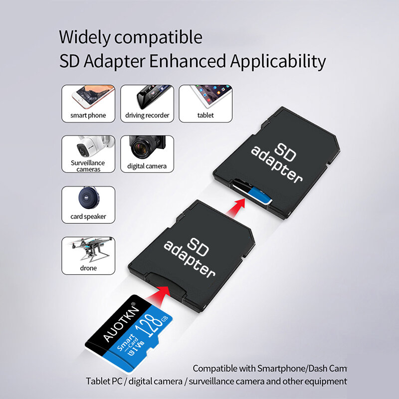 Cartão Mini SD original para Smartphone, Cartão Micro TF, Cartão de Memória Flash, Cartão de Vídeo U1, Classe 10, 8GB, 16GB, 32GB, 256GB, 128GB, 64GB