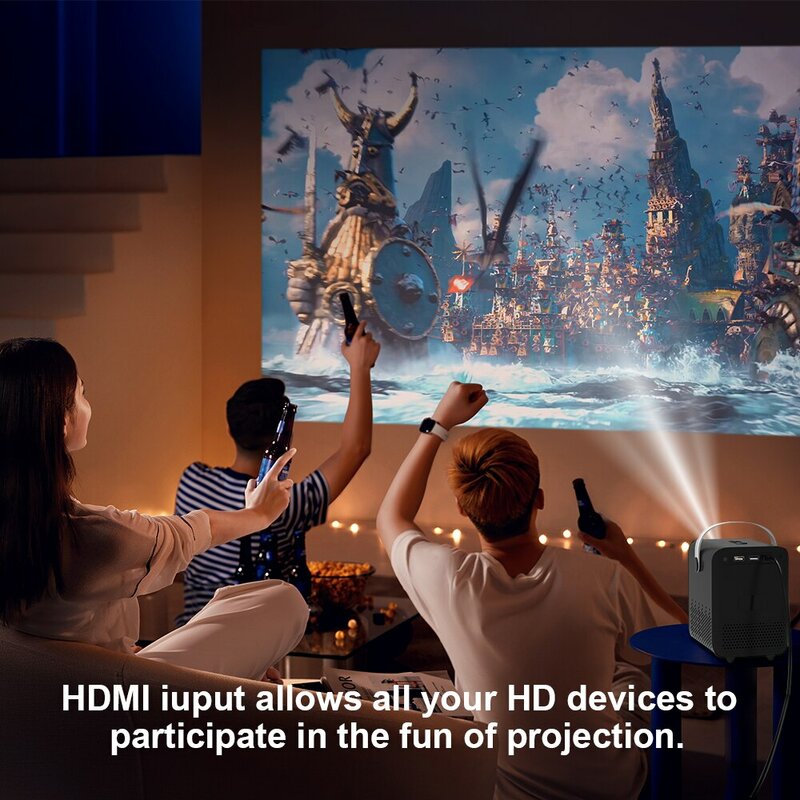 HONGTOP proyektor Mini cerdas Android, proyektor portabel 4K 300ANSI Lumen dengan WIFI Bluetooth 1080P Home Film Theater Beamer