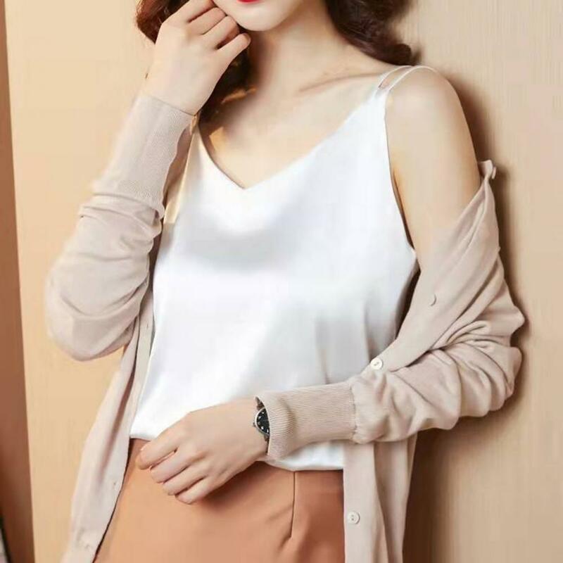 Women Summer Vest V-neck Sleeveless Solid Color Tank Tops Loose Fit Smooth Fabric Camisole Casual Pullover Tops