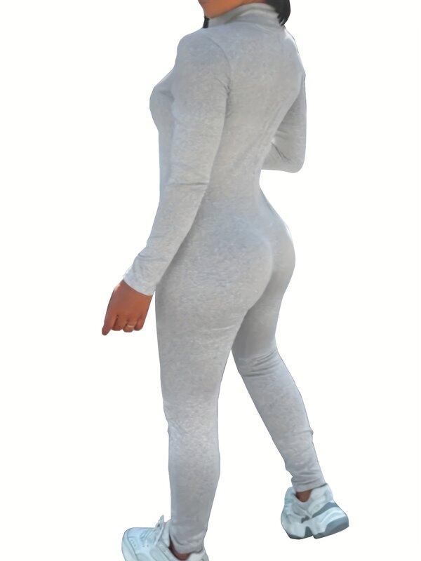 Plus Size Winter Casual Jumpsuit Women's Solid Color Long Sleeve Warm Sports Sexy Sweater Bodysuit