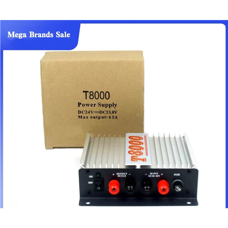 Transformador T8000 de 24V a 13,8 V 45A, fuente de alimentación reguladora para Radio bidireccional móvil, entrada de DC18V-40V de Radio de coche, salida DC13.8V 45A