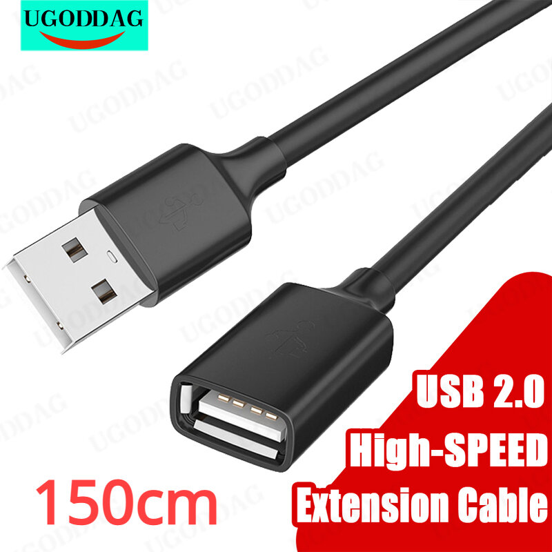 Câble d'extension USB 2.0 mâle à femelle haute vitesse, fil de données pour PC, TV, appareil photo, téléphone portable, câble de disque dur mobile, 1.5m