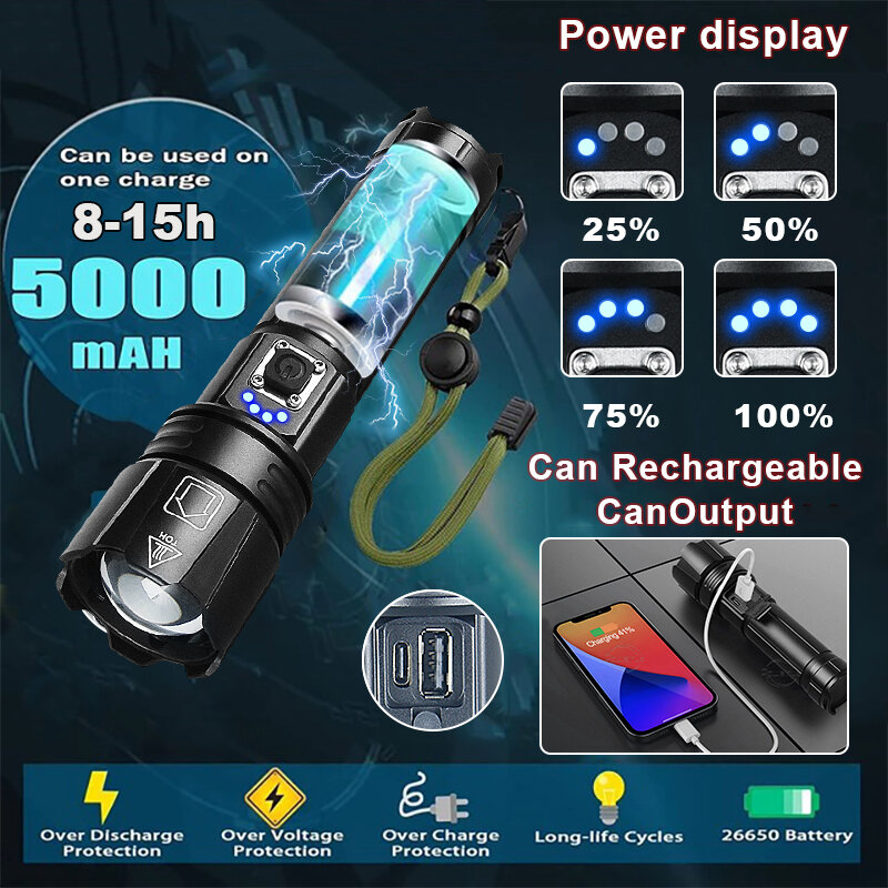 8800000LM Самый мощный светодиодный фонарик 3000 Вт USB перезаряжаемый фонарик 5500 метров Мощный фонарик Тактический фонарь