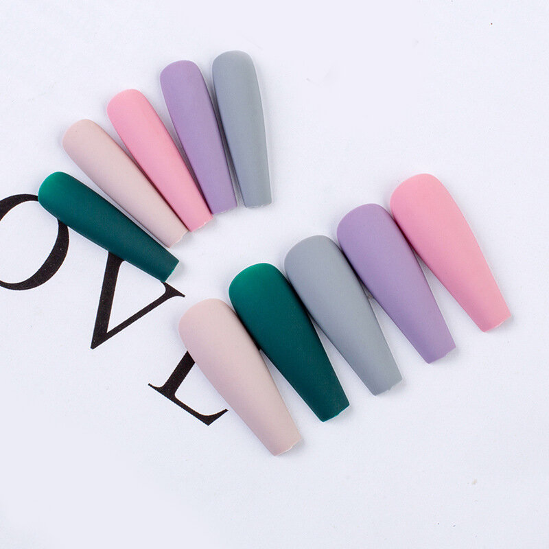 100PCS Multi-color Full Cover False Nails Press On Short French Style Coffin T Shape Tips For Nails Matte Artificial Short Nails