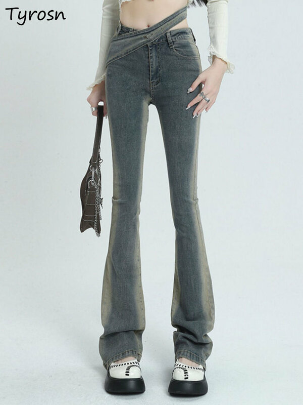 Jeans Frauen Vintage Hohe Taille Beliebte Denim Hosen Alle-spiel Kontrast Farbe Minimalistischen Freizeit Damen Amerikanischen Stil Herbst