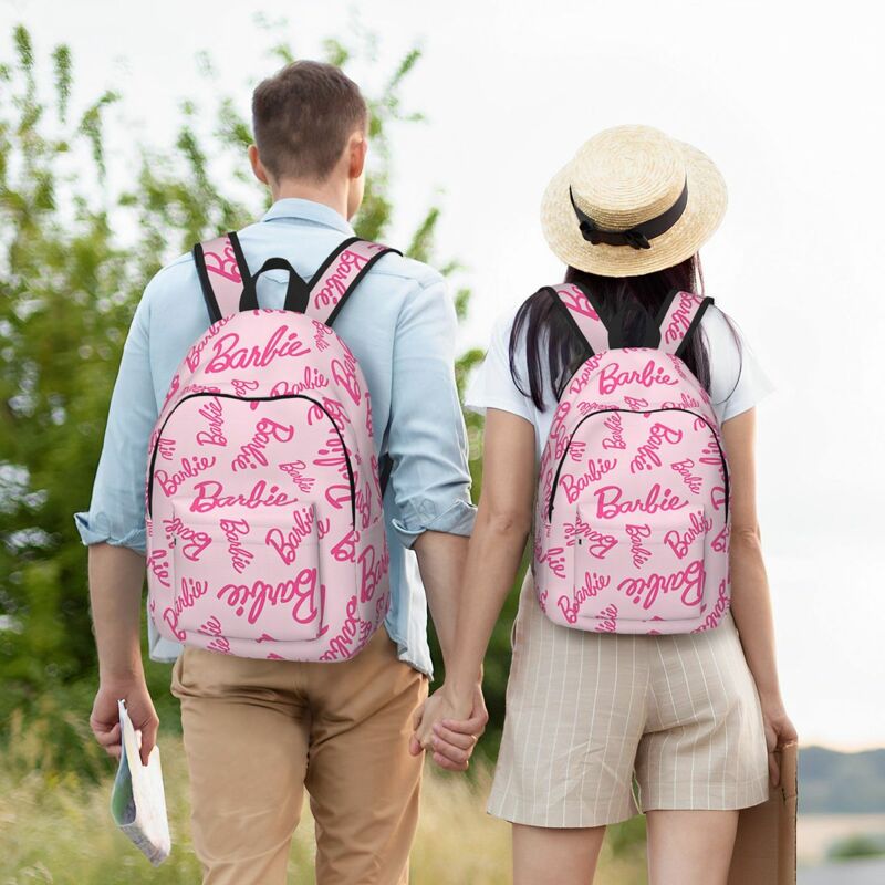 맞춤형 핑크 바비 인형 패턴 캔버스 백팩, 남녀공용 학교 여행 가방, 남녀공용 책가방, 15 인치 노트북에 적합