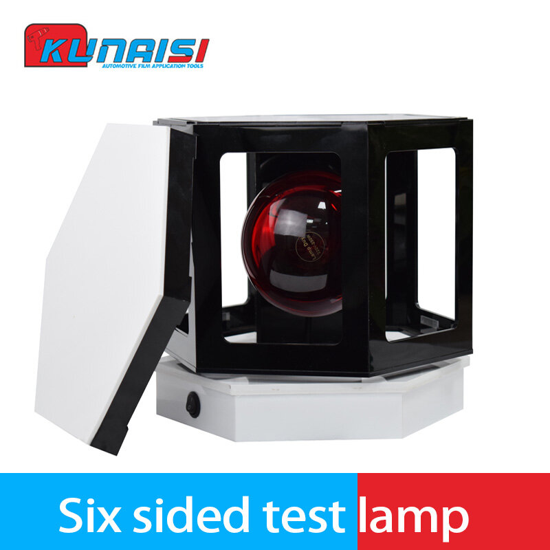 Lampu uji enam sisi dengan kotak cahaya pemanas inframerah putar untuk film jendela pewarnaan keramik nano, isolasi, dan pengujian UV