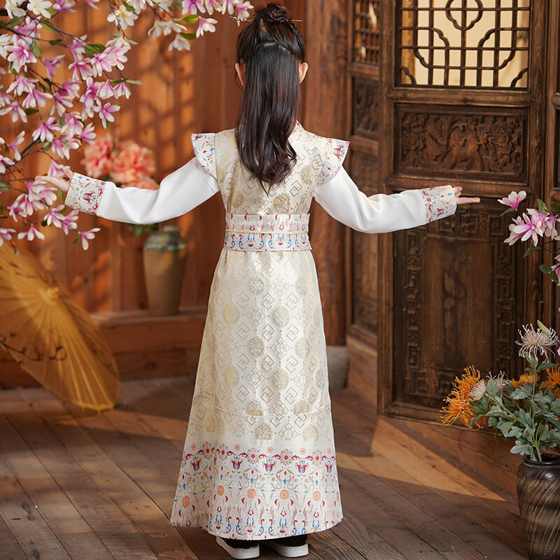 Traje chino con estampado de champán antiguo para niños, traje Hanfu Tang, vestido tradicional