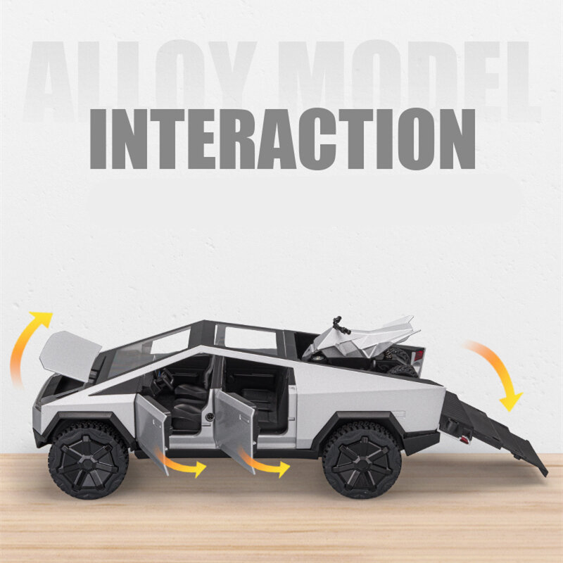 1/24 Teslas Cybertruck Pick-Up Legering Automodel Diëcast Metalen Speelgoed Off-Road Voertuigen Truck Model Simulatie Geluid Licht Kinderen Geschenken
