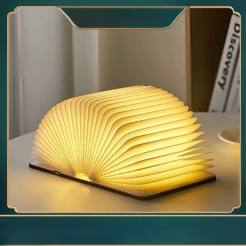 Lampu buku kayu LED halaman lipat kreatif lampu malam isi ulang hadiah perusahaan lampu meja suasana samping tempat tidur lampu buku