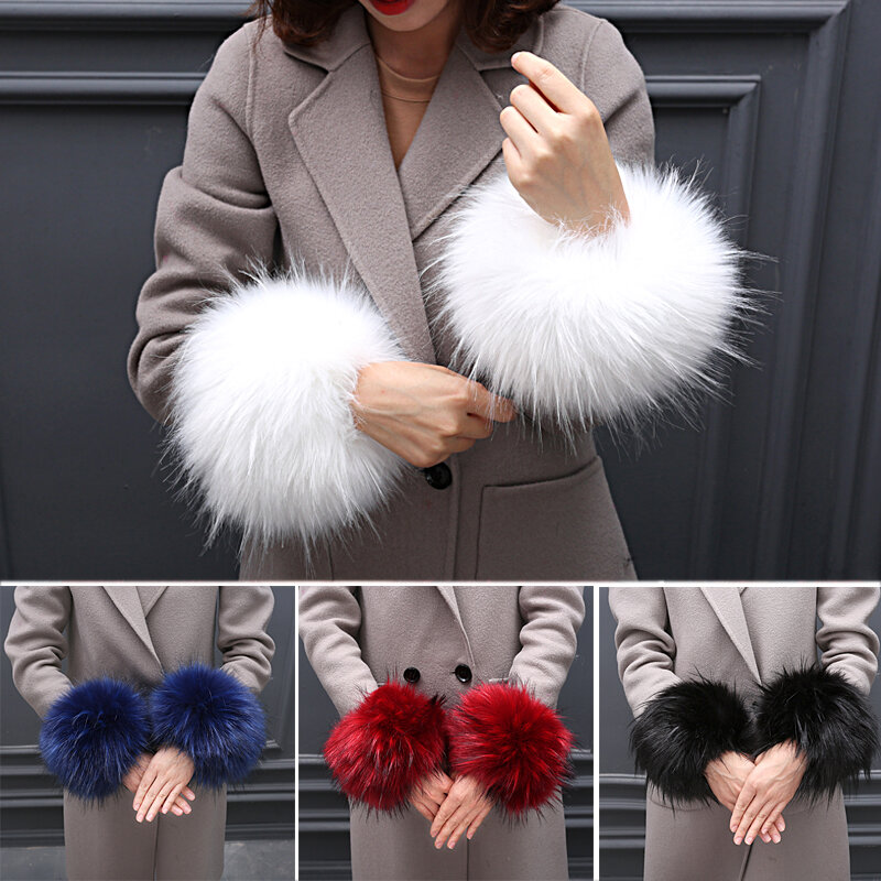 1 pair Women Fashion Winter Warm Faux Fur Elastic Wrist Slap On Cuffs Ladies Arm Warmer Plush Wrist Protector