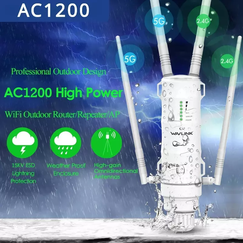 2024 Wavlink High Power AC1200 Outdoor Waterproof Wireless WiFi Repeater AP/WiFi Router Dual Dand 5G Long Range Extender Antenna