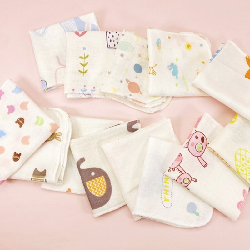 10Pcs Baby Washcloth Set Cartoon Double Layer Gauze Infant Face Towel Burp Cloth